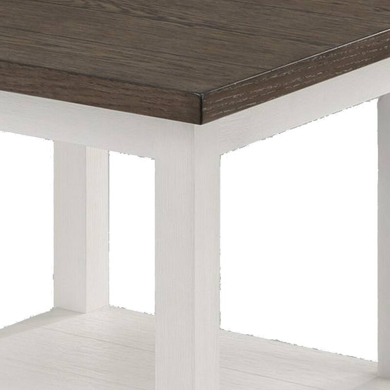 22 in. White and Brown Square Wood End Table, Sturdy Build End Side Table for Living Rooms