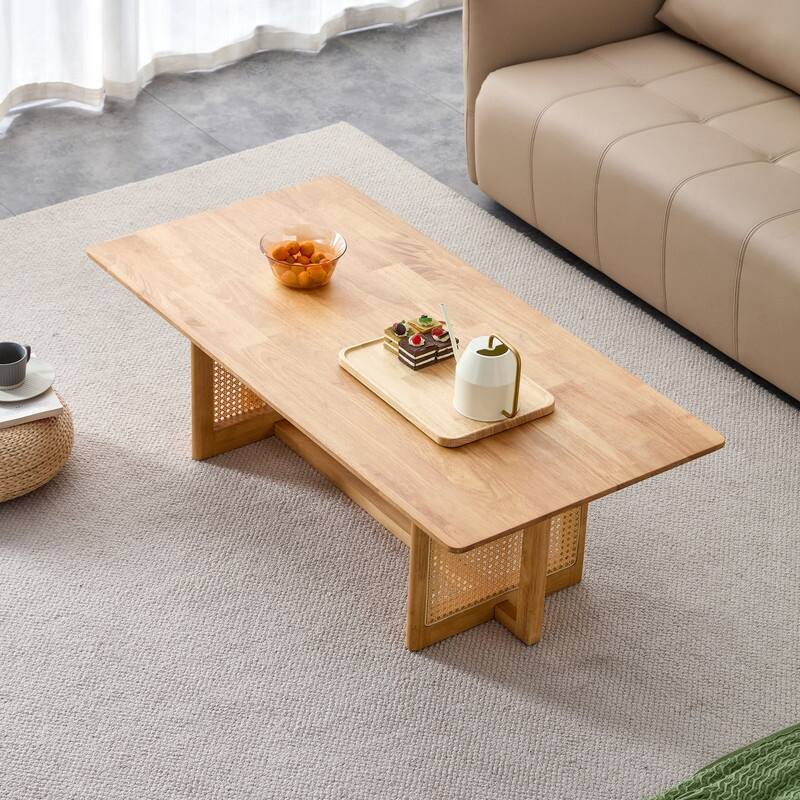 Chinese style log wind Imitation rattan tea table rectangular solid wood coffee table small family living room tea table