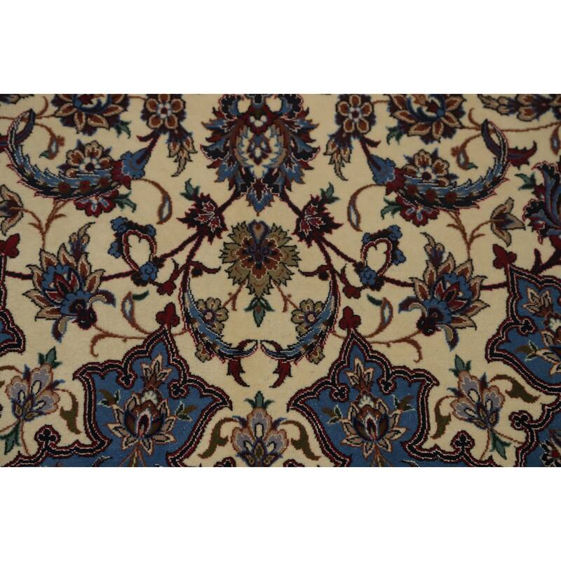 Hand Knotted Oriental 100% Kork Wool Carpet Traditional Floral Beige & Ivories Isfahan Area Rug - 10' 7'' X 6' 7''