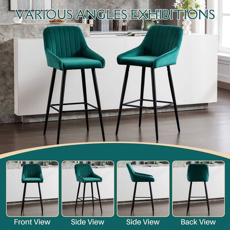 Modern Velvet Upholstered Bar Stools with backs, Set of 2