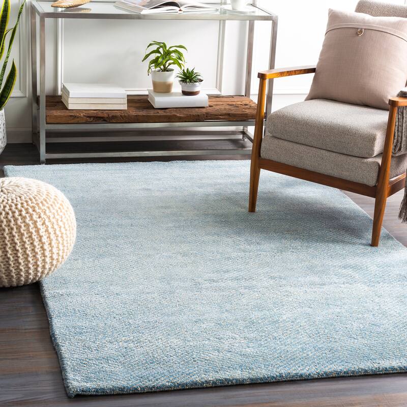 Fazeley Hand Knotted Wool Blend Casual Area Rug - 2' x 3' - Sky Blue