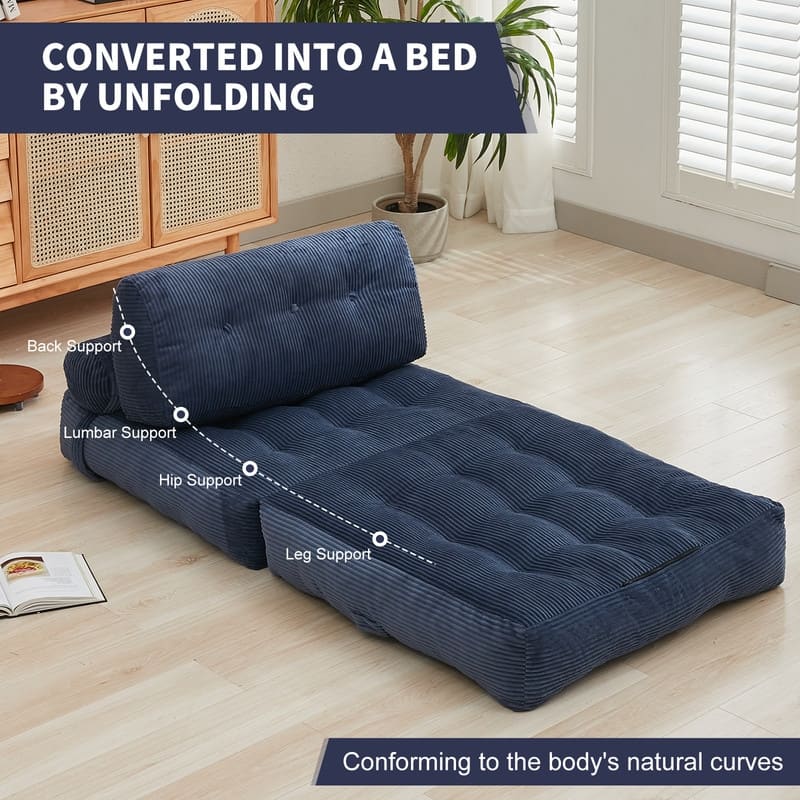 Mixoy W32''/W50'' Corded Velvet Fabric Folding Floor Lazy Futon Sofa Bed