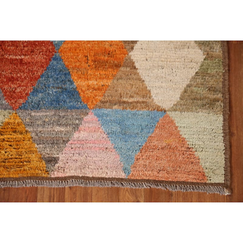 Geometric Moroccan Runner Rug Handmade Oriental Tribal Wool Carpet - 2'11" x 9'11"