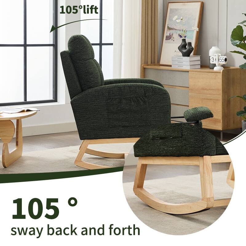 Modern Accent Rocking Chair Rocking Chair with Solid Wood Legs, adjustable Footrest