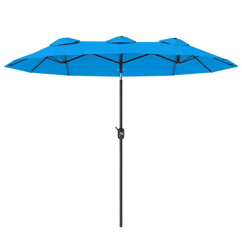 Outsunny Double-sided Patio Umbrella 9.5' Large Outdoor Market Umbrella with Push Button Tilt and Crank, 3 Air Vents and 12 Ribs
