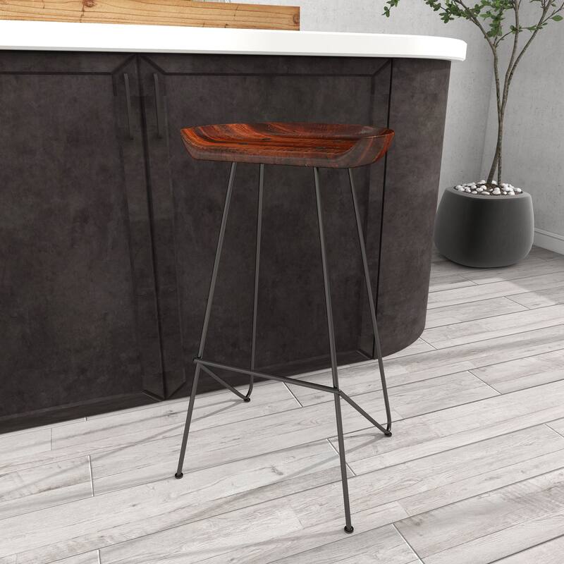 Brown Metal Bar Stool with Wood Seat