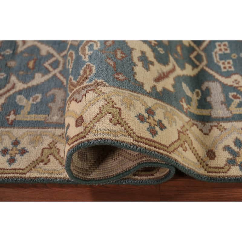Light Blue Oushak Indian Runner Rug Handmade Wool Carpet - 2'7" x 10'2"