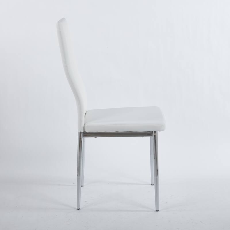 GDFStudio - Mapleton Mid-Century Modern Glass Top Dining Table Set with Sculptural Metal Base and Upholstered Chairs