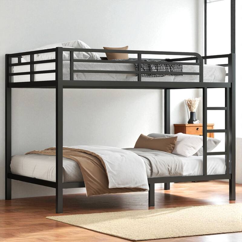 Heavy-Duty Metal Full XL over Full XL Bunk Bed with Guardrails, Noise-Free Design & Underbed Storage - Black - Full