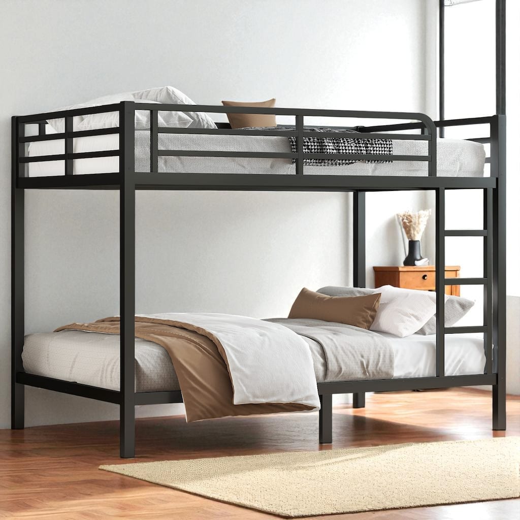 Heavy-Duty Metal Full XL over Full XL Bunk Bed with Guardrails, Noise-Free Design & Underbed Storage