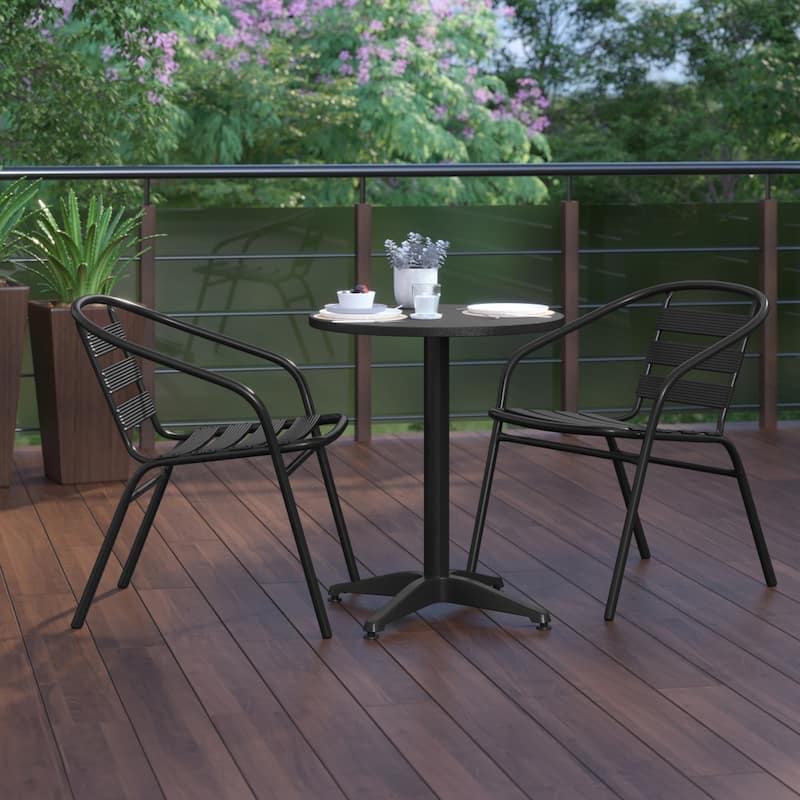 23.5" Round Aluminum Indoor-Outdoor Table Set with 2 Slat Back Chairs