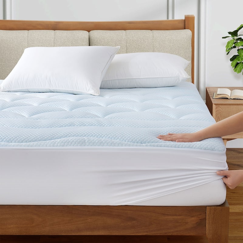 Cooling Waterproof Quilted Mattress Pad with Deep Pocket 16", Breathable Air-Layer Cooling Fabric Mattress Topper Cover.