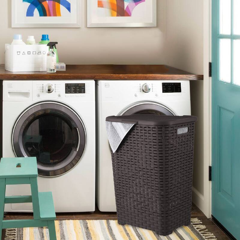 Superio Plastic Wicker Laundry Hamper with Lid Large Capacity - Capacity: 60l