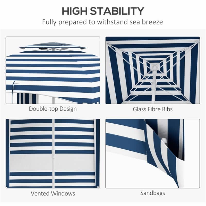 Outsunny 5.8 Ft Beach Umbrella with Polyester Canopy and Removable Side Panels Fringed Ruffles Wind Resistant