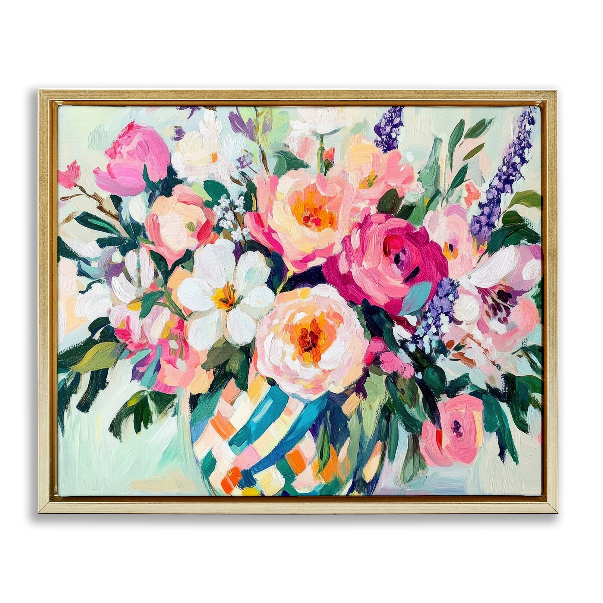 Stupell Colorful Bouquet in Spring Vase Framed Floater Canvas Wall Art Design By Petal Prints Design