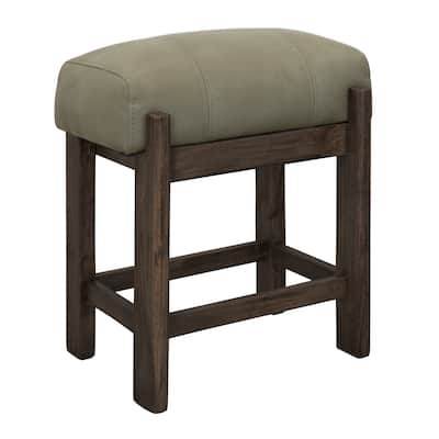 Eray 24 Inch Counter Stool, Sage Green Seat Cushion, Brown Teak Wood