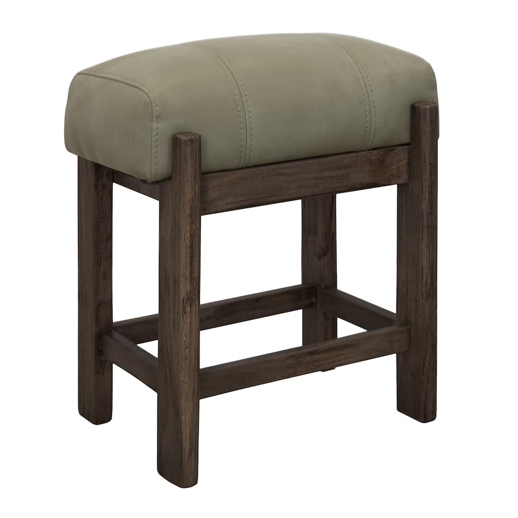 Eray 24 Inch Counter Stool, Sage Green Seat Cushion, Brown Teak Wood