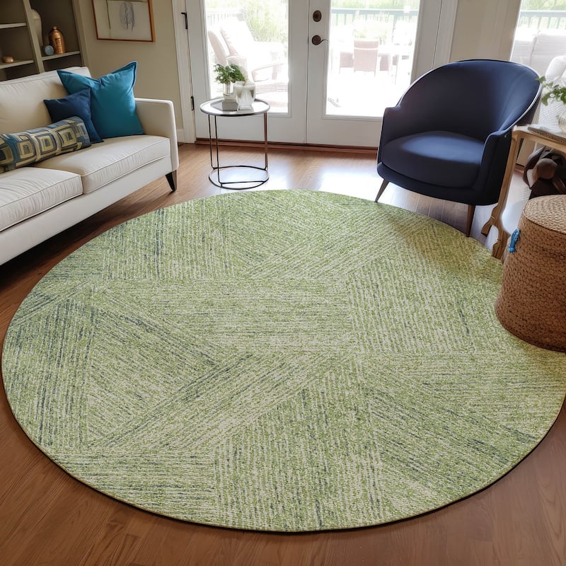 Machine Washable Indoor/ Outdoor Solid Geo Chantille Rug - Aloe - 8' x 8'