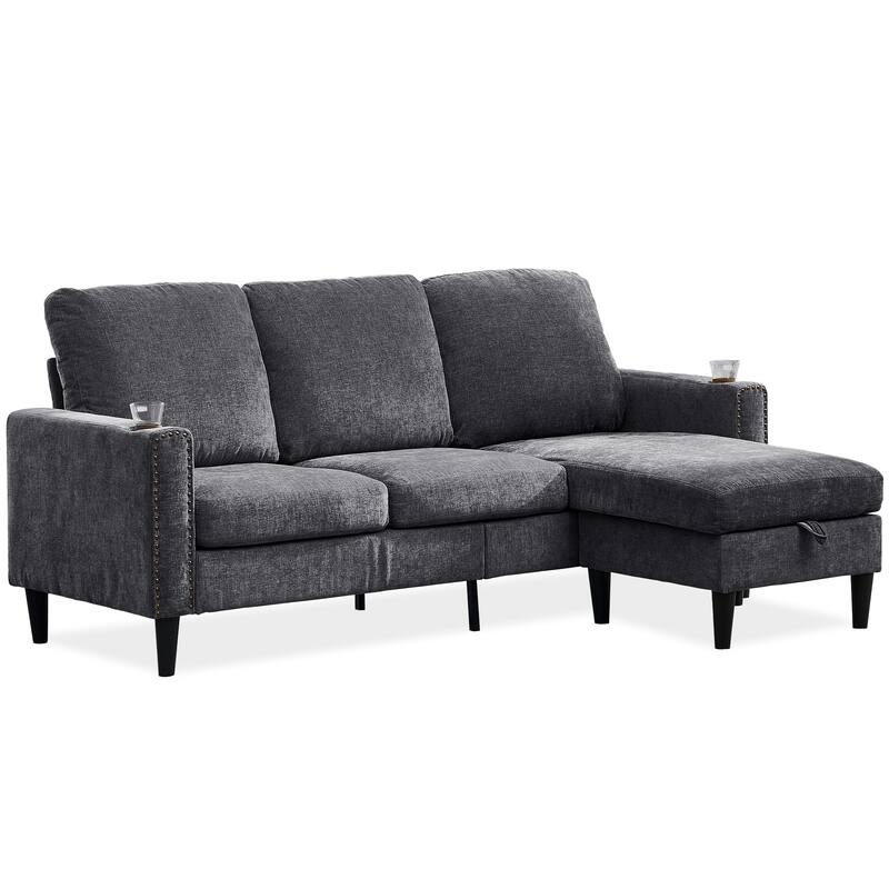 Modern Design Chenille 3 Seat L-Shape Sectional Sofa with Storage Chaise for Apartment, Studio, Office,Living Room,L shape