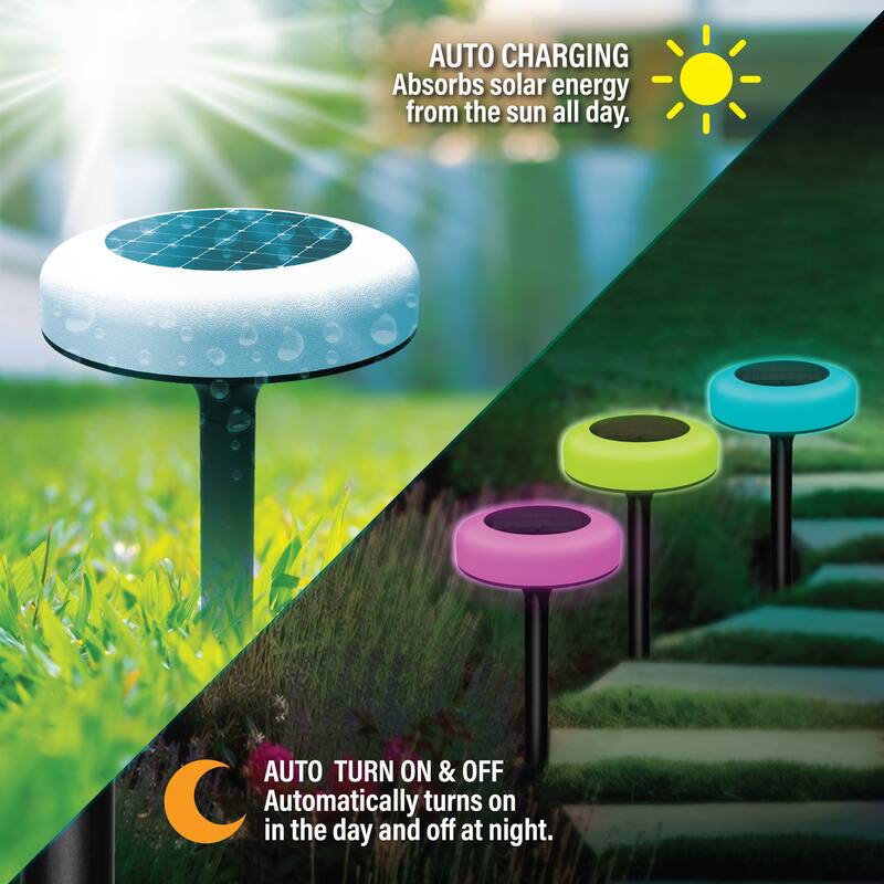 Bell + Howell Color Changing LED Solar Powered Disk Lights - 8 Pack - Multi