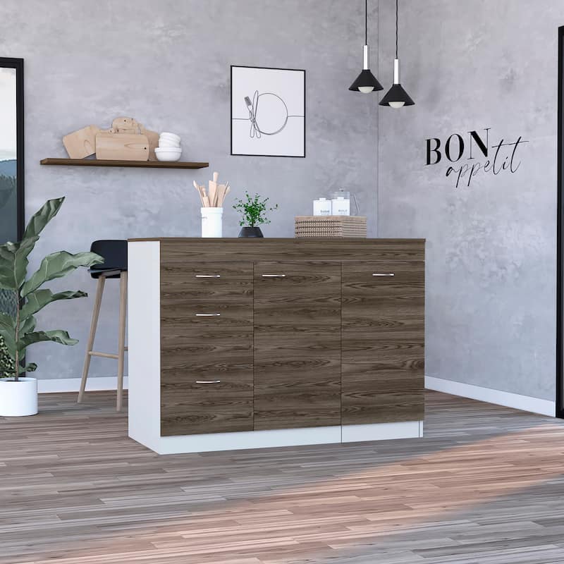Kitchen Island for Kitchen, Dining Room, White / Dark Walnut - Multicolor