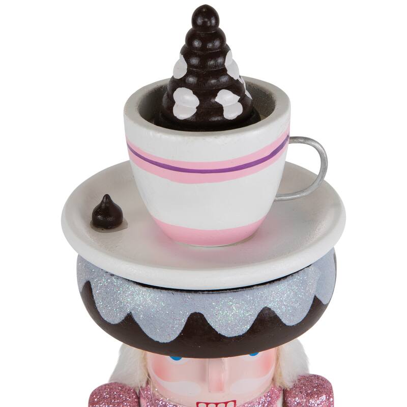 Hot Cocoa Nutcracker Christmas Figure - 10" - White and Pink