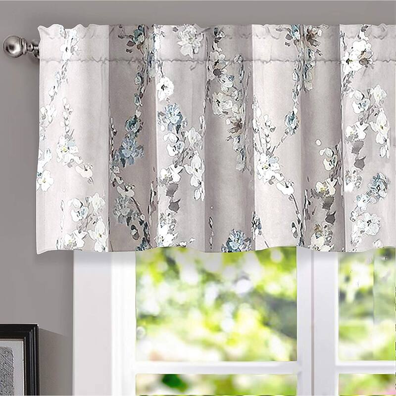 DriftAway Mackenzie Floral Pattern Window Valance - 50" width x 18 " length - Blue/Gray