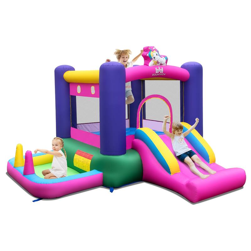 Gymax Inflatable Bounce House Kids 6-in-1 Bouncy Castle Pitching Game