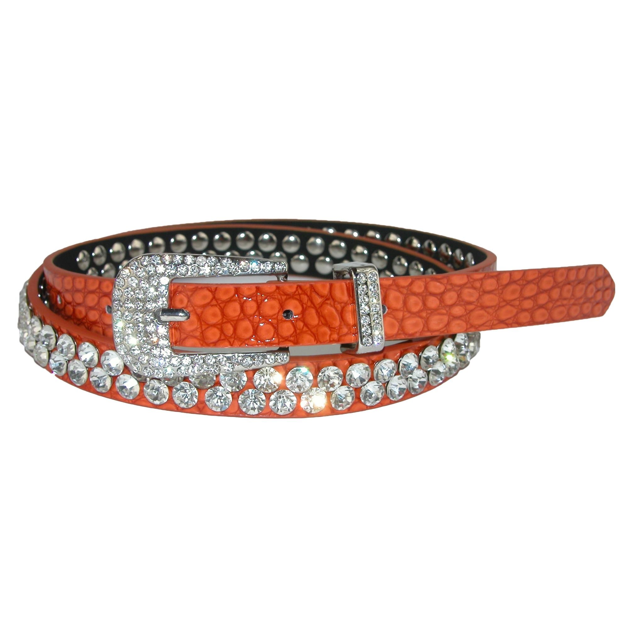 Womens 3//4 Skinny Rhinestone Faux Alligator Crocodile Print Non Leather Belt
