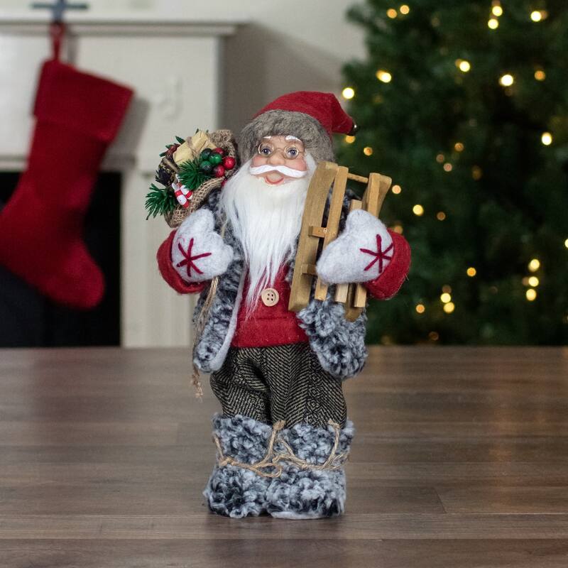 Santa Claus with Presents and Sled Standing Christmas Figure - 12"