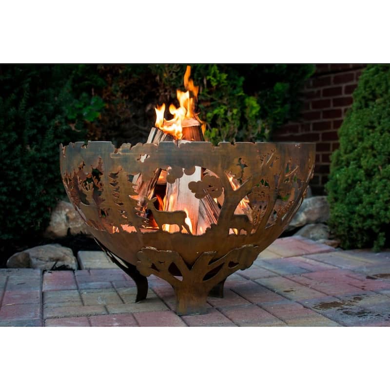 24" Bronze and Black Wildlife Themed Outdoor Fire Bowl - Large