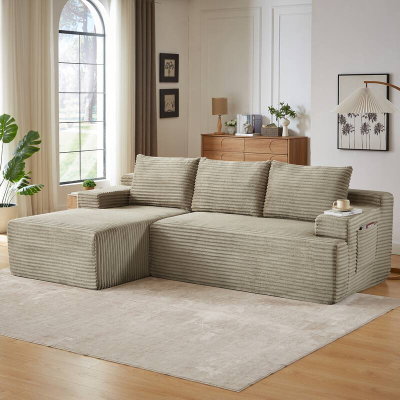 Rossetta L-Shaped Left-Facing Modular Classic Corduroy Fabric Striped Sectional Sofa with Deep Seat