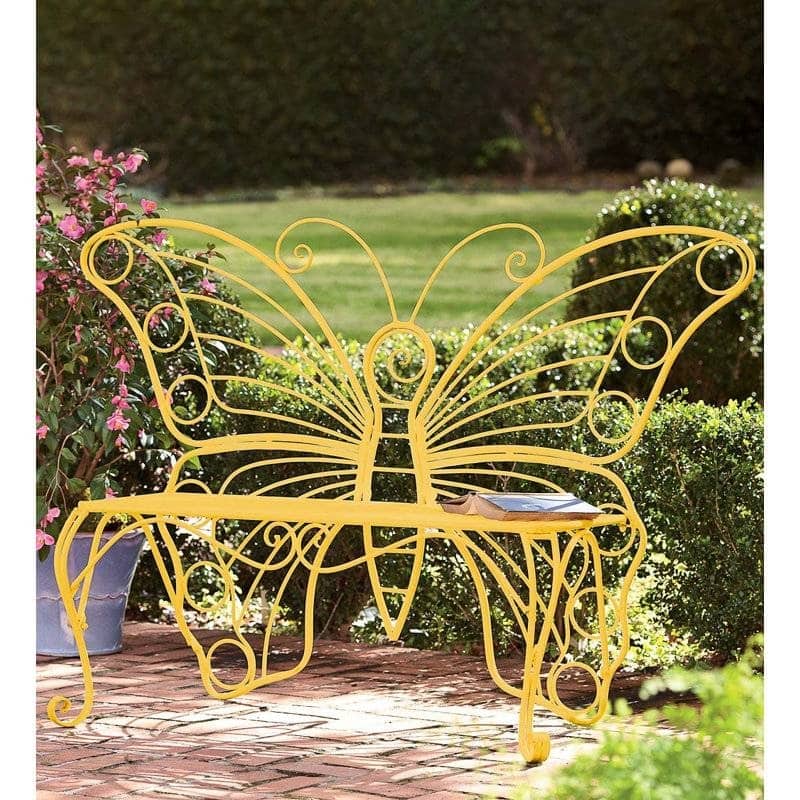 Metal Outdoor 2-Seater Butterfly Garden Bench - 60” L x 17.7” W x 39.2” H