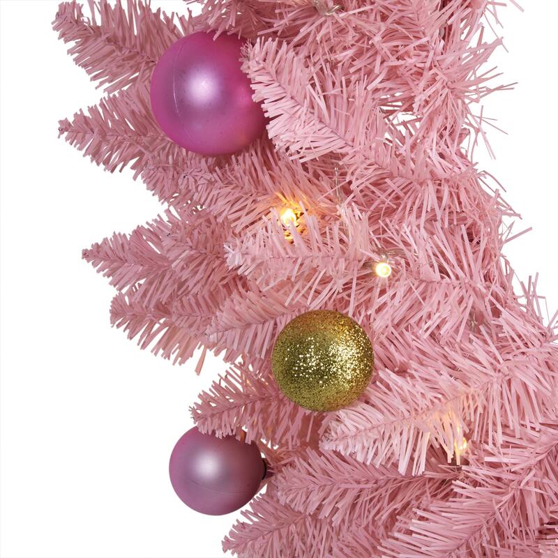 Pre-Lit Pink Artificial Christmas Wreath and Ornaments, 24-Inch, Clear LED Lights