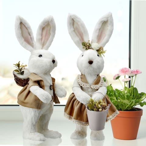 Sisal Dressed Bunny With Egg 12.25" 2 Assorted