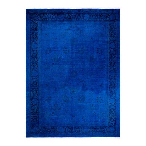 Hand Knotted Contemporary Overdyed Wool Blue Area Rug - 9' 2" x 12' 5"