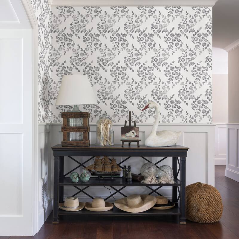A-Street Prints Arabesque Grey Floral Trail Wallpaper