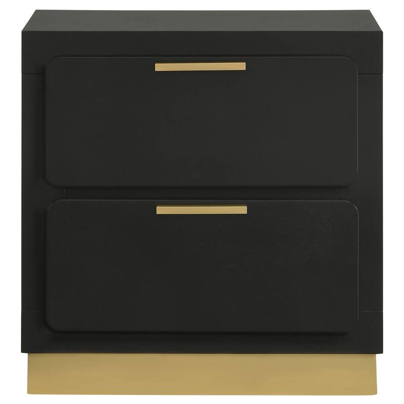 Modern Black 2-Drawer Nightstand with Gold Accents