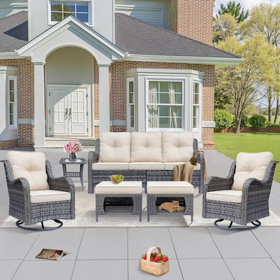 Gray Wicker Rattan Outdoor Patio Furniture Set Swivel Chair with Cushion