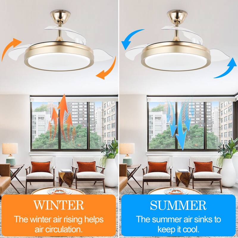 Cusp Barn 42-In Retractable Ceiling Fan with Remote Control Modern 3-Blade CCT LED Dimmable Lighting