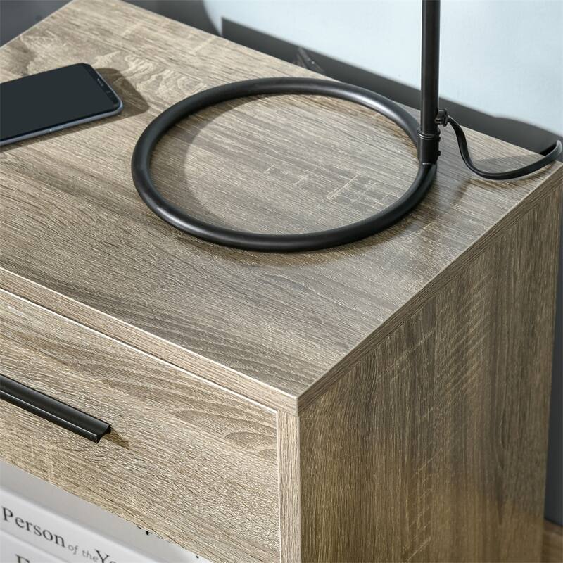Modern Bedside Table with Storage Shelf and Drawer