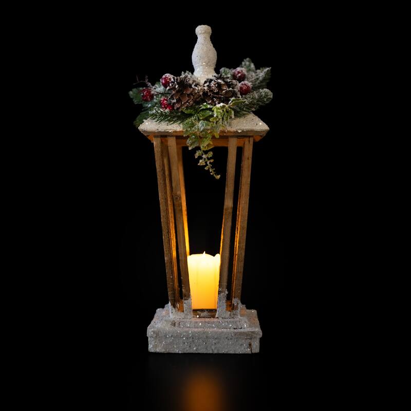LED Lighted Frosted Christmas Flameless Candle Lantern - 19"