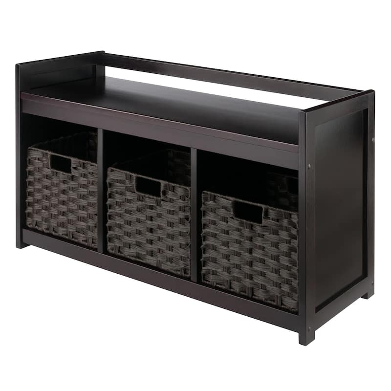 4 Pc Storage Bench 3 Foldable Woven Baskets 37.5" Espresso Chocolate