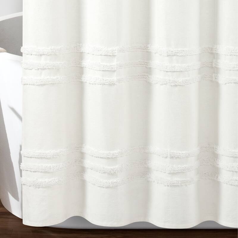 Lush Decor Boho Kendra Tufted Yarn Dyed Eco-Friendly Recycled Cotton Shower Curtain Single