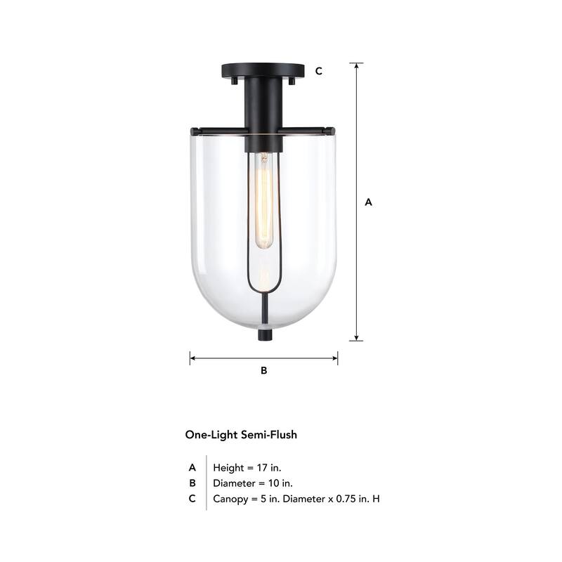 Skylar 10 in. Matte Black Transitional Semi-Flush Mount with Clear Glass Shade for Hallways