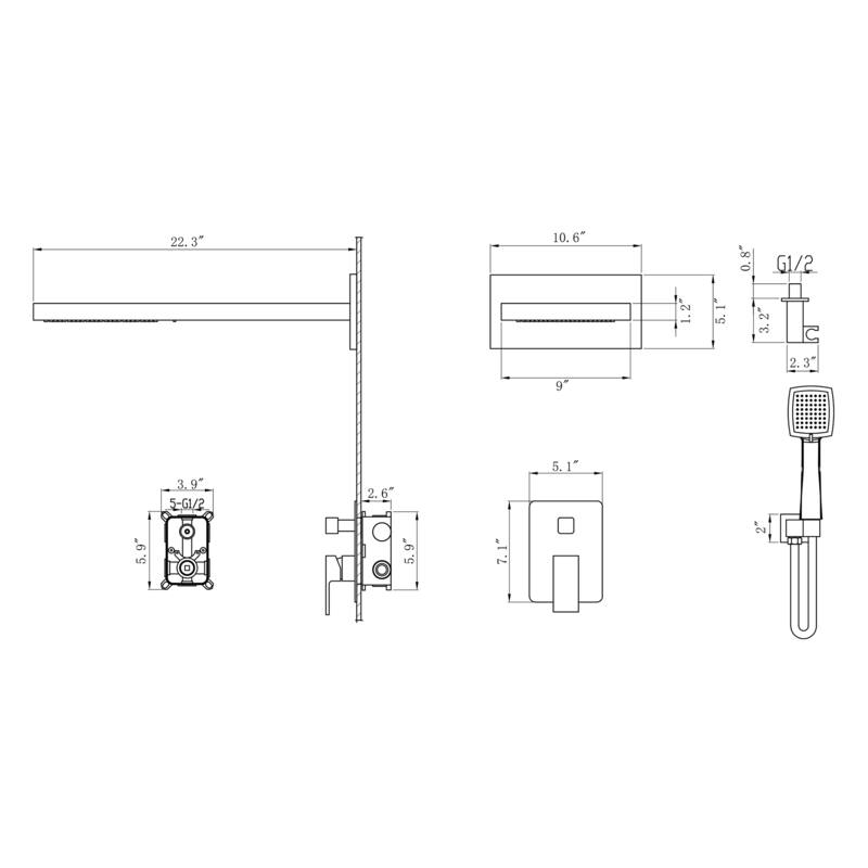 9-in Wall Mounted Shower System with Square Rain Shower Head