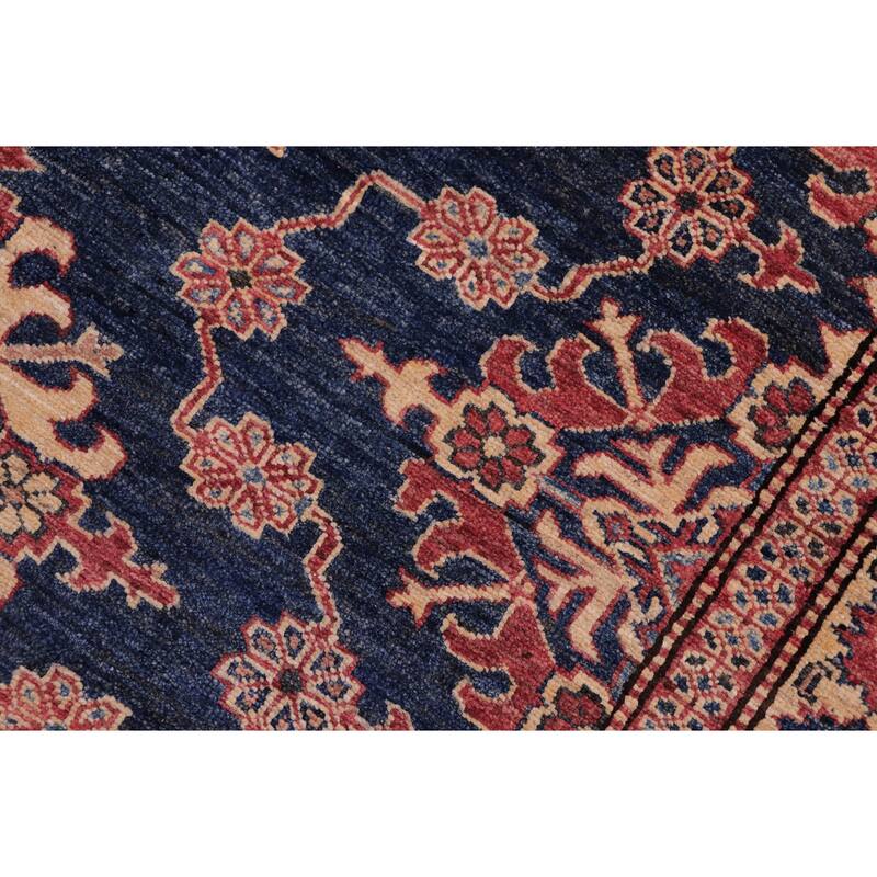 Tribal Super Kazak Xander Blue/Tan Hand Knotted Wool Rug - 4'8'' x 6'1''