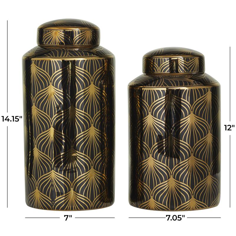 Ceramic Geometric or Floral Living Room Decorative Jars - Set of 2 White, Gold, Silver, Black, Blue - Roche River Decor