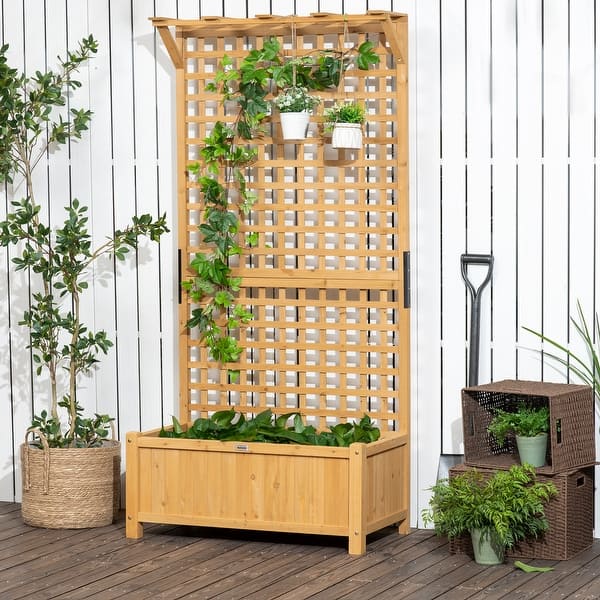 Outsunny Wood Planter With Trellis, Raised Garden Barbados | Ubuy