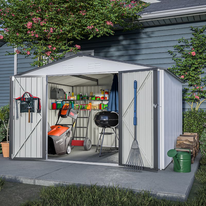 GDFStudio - Evelyn Spacious Outdoor Waterproof Tool Storage Shed with Durable Metal Frame